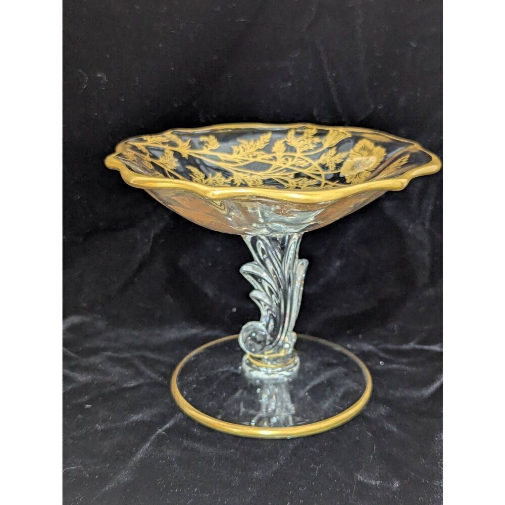 Fostoria Baroque Navarre Gold Floral & Foliage Overlay Pedestal Glassware